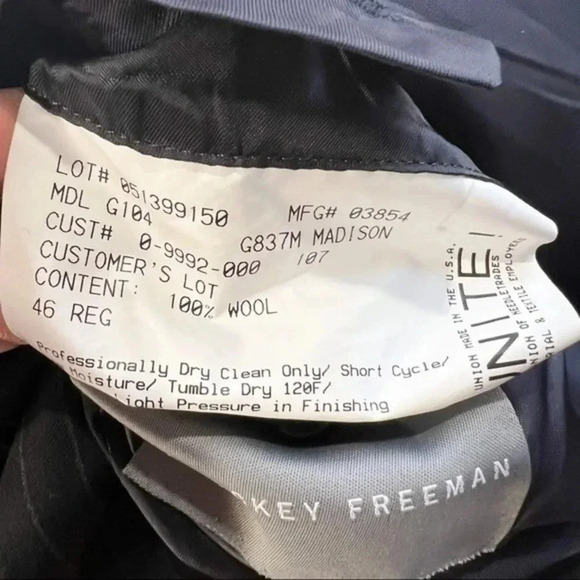 Hickey Freeman 100% Wool Men’s Pinstripes Sport Coat in Black Size 46R - Picture 9 of 10